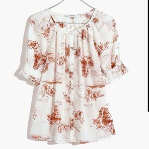 Madewell Smocked Button-Down Top in Paradise Voile - NWT